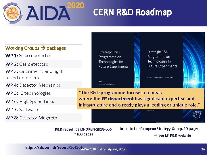 CERN R&D Roadmap Working Groups packages WP 1: Silicon detectors WP 2: Gas detectors