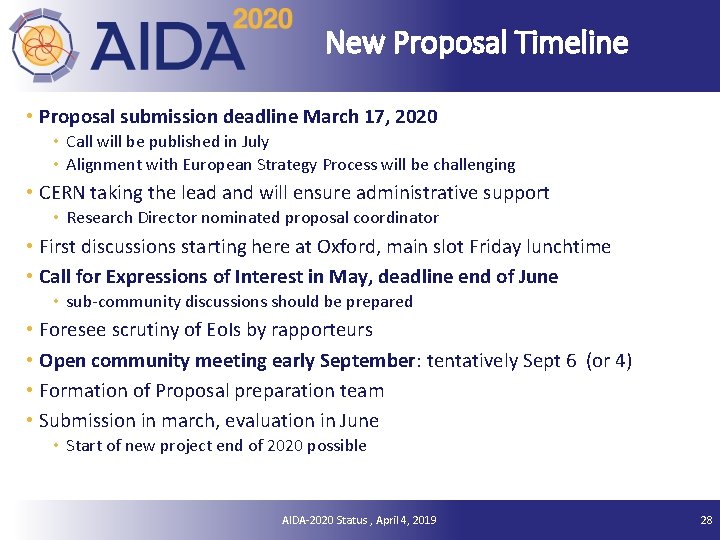 New Proposal Timeline • Proposal submission deadline March 17, 2020 • Call will be