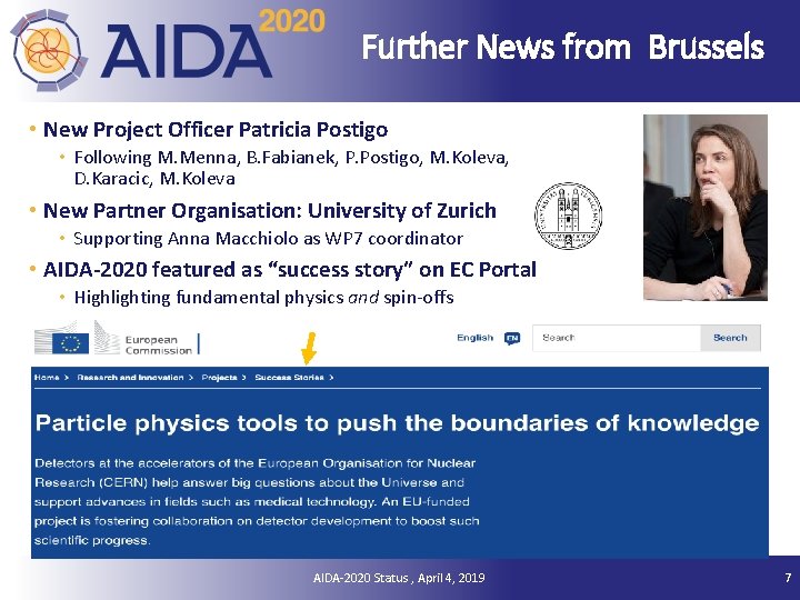 Further News from Brussels • New Project Officer Patricia Postigo • Following M. Menna,