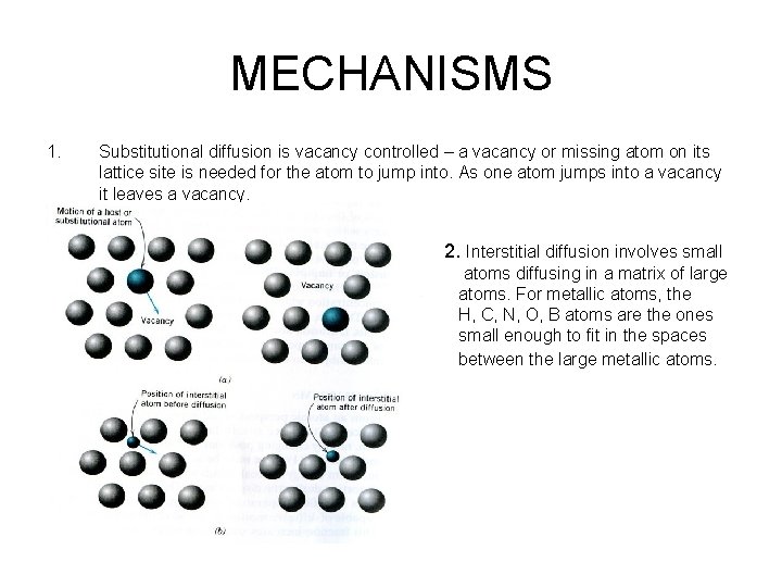 MECHANISMS 1. Substitutional diffusion is vacancy controlled – a vacancy or missing atom on