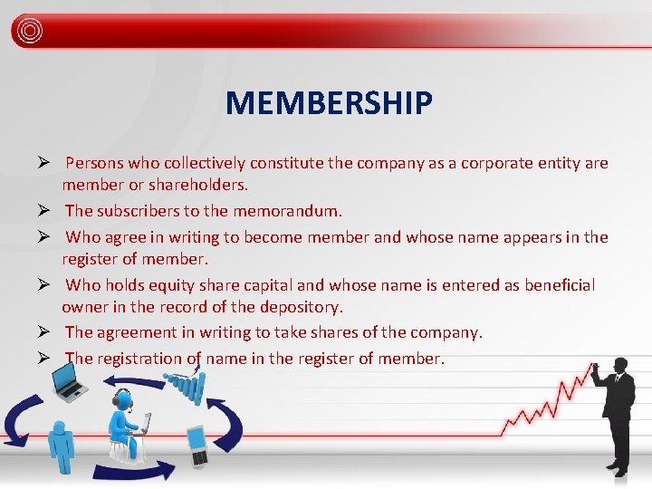 MEMBERSHIP Ø Persons who collectively constitute the company as a corporate entity are member