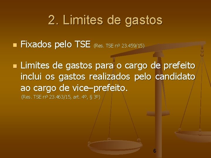 2. Limites de gastos Fixados pelo TSE (Res. TSE nº 23. 459/15) Limites de 2. Limites de gastos Fixados pelo TSE (Res. TSE nº 23. 459/15) Limites de