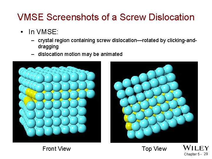 VMSE Screenshots of a Screw Dislocation • In VMSE: – crystal region containing screw