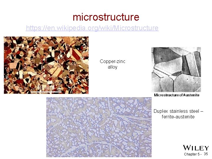 microstructure https: //en. wikipedia. org/wiki/Microstructure Copper-zinc alloy Duplex stainless steel – ferrite-austenite Chapter 5