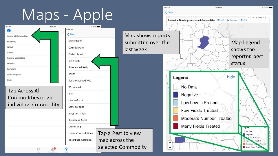 Maps - Apple Map shows reports submitted over the last week Tap Across All