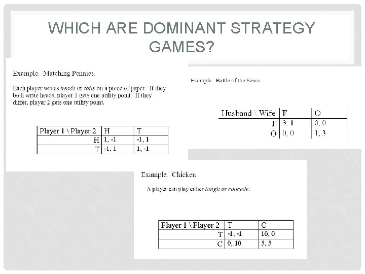 WHICH ARE DOMINANT STRATEGY GAMES? 