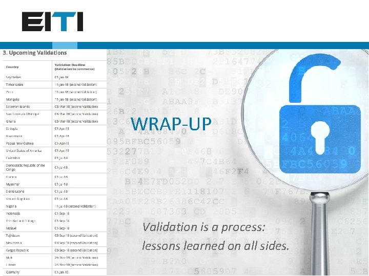 WRAP-UP Validation is a process: lessons learned on all sides. EITI regional training, Manila,