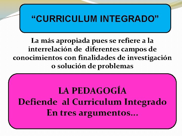 “CURRICULUM INTEGRADO” La más apropiada pues se refiere a la interrelación de diferentes campos