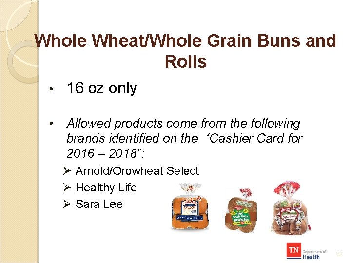Whole Wheat/Whole Grain Buns and Rolls • 16 oz only • Allowed products come