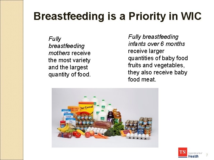 Breastfeeding is a Priority in WIC Fully breastfeeding mothers receive the most variety and