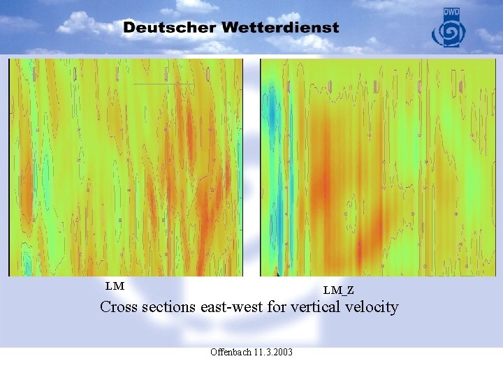 LM LM_Z Cross sections east-west for vertical velocity Offenbach 11. 3. 2003 