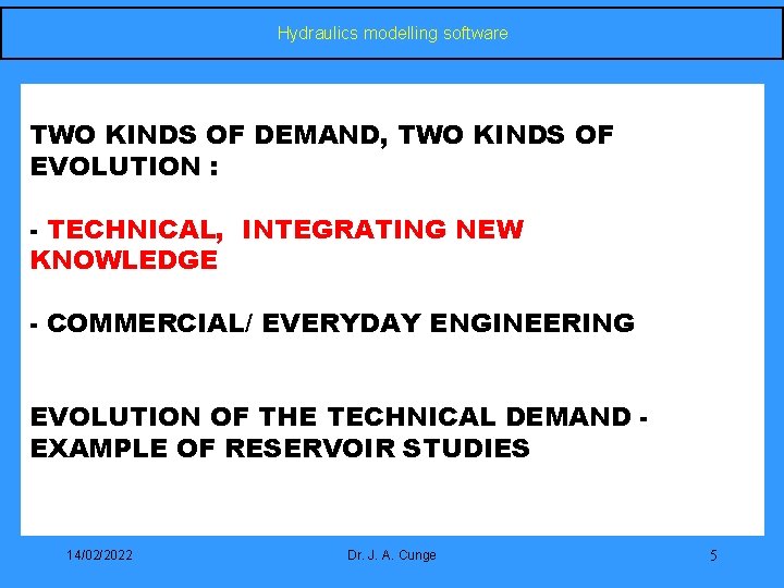 Hydraulics modelling software TWO KINDS OF DEMAND, TWO KINDS OF EVOLUTION : - TECHNICAL,