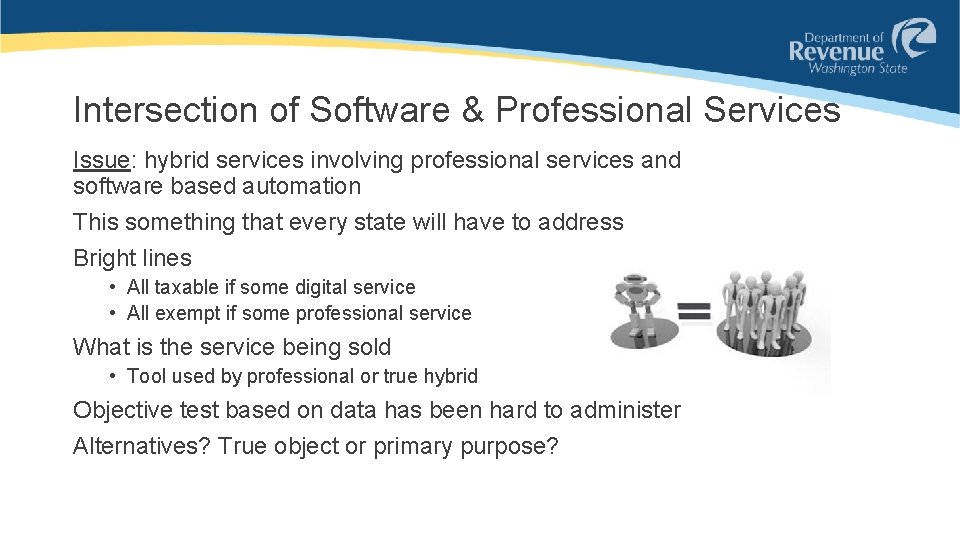 Intersection of Software & Professional Services Issue: hybrid services involving professional services and software