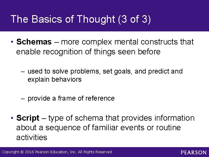 The Basics of Thought (3 of 3) • Schemas – more complex mental constructs The Basics of Thought (3 of 3) • Schemas – more complex mental constructs