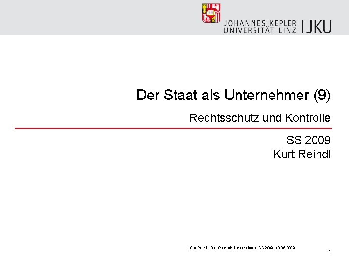 Der Staat als Unternehmer (9) Rechtsschutz und Kontrolle SS 2009 Kurt Reindl, Der Staat