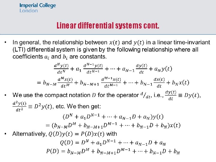 Linear differential systems cont. 