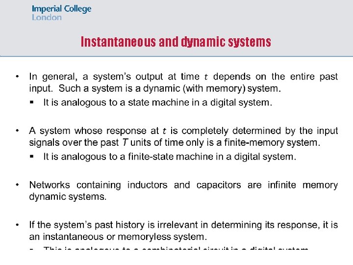 Instantaneous and dynamic systems 