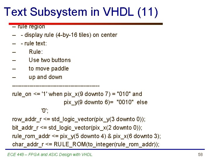 Text Subsystem in VHDL (11) -- rule region -- - display rule (4 -by-16