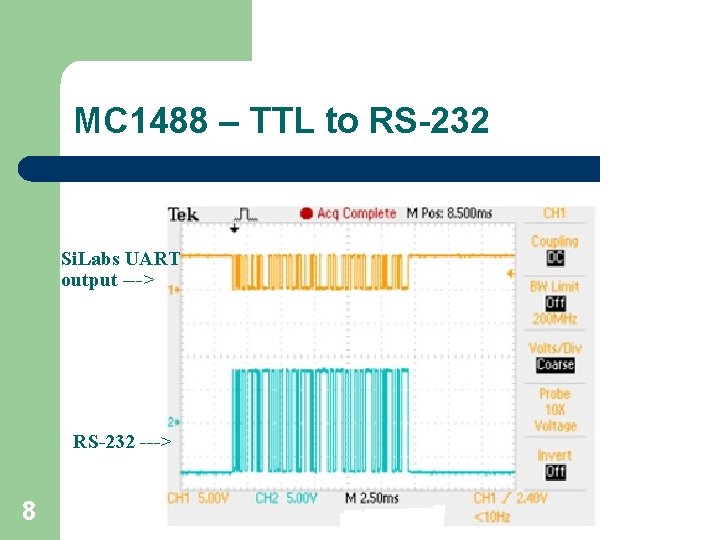 MC 1488 – TTL to RS-232 Si. Labs UART output ---> RS-232 ---> 8