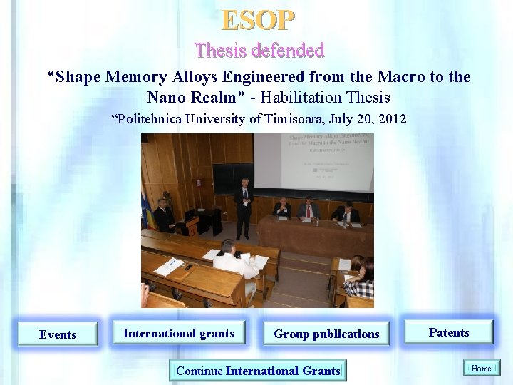 ESOP Thesis defended “Shape Memory Alloys Engineered from the Macro to the Nano Realm”