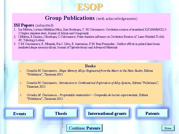 ESOP Group Publications (with acknowledgements) ISI Papers (submitted) 1. Ion Mitelea, Lavinia Mădălina Micu,