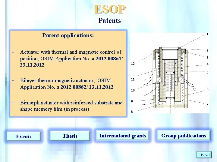 ESOP Patents Patent applications: • Actuator with thermal and magnetic control of position, OSIM