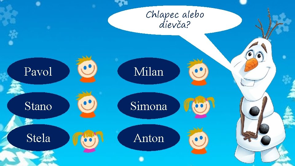 Chlapec alebo dievča? Pavol Milan Stano Simona Stela Anton 