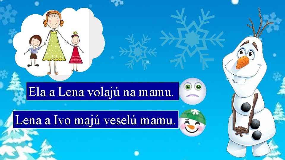 Ela a Lena volajú na mamu. Lena a Ivo majú veselú mamu. 