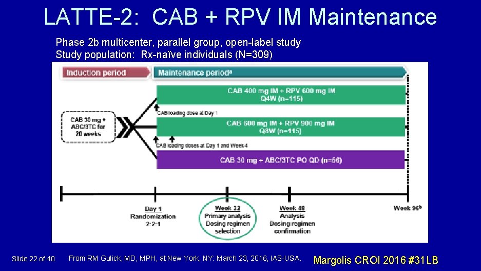 LATTE-2: CAB + RPV IM Maintenance Phase 2 b multicenter, parallel group, open-label study