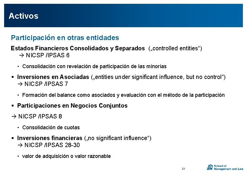 Activos Participación en otras entidades Estados Financieros Consolidados y Separados („controlled entities“) NICSP /IPSAS