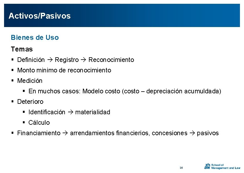 Activos/Pasivos Bienes de Uso Temas § Definición Registro Reconocimiento § Monto minimo de reconocimiento