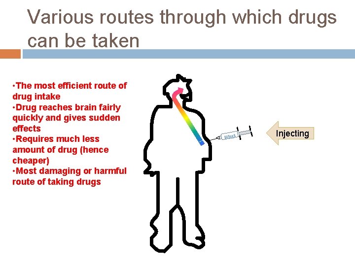 Various routes through which drugs can be taken • The most efficient route of