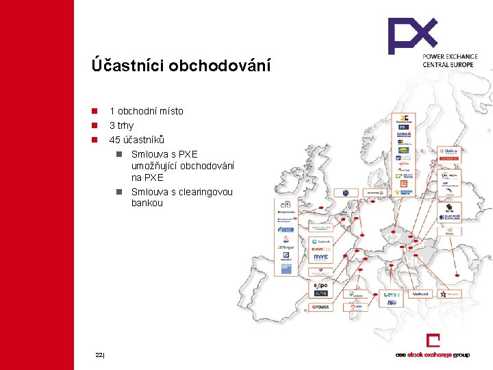 Účastníci obchodování n n n 1 obchodní místo 3 trhy 45 účastníků n Smlouva