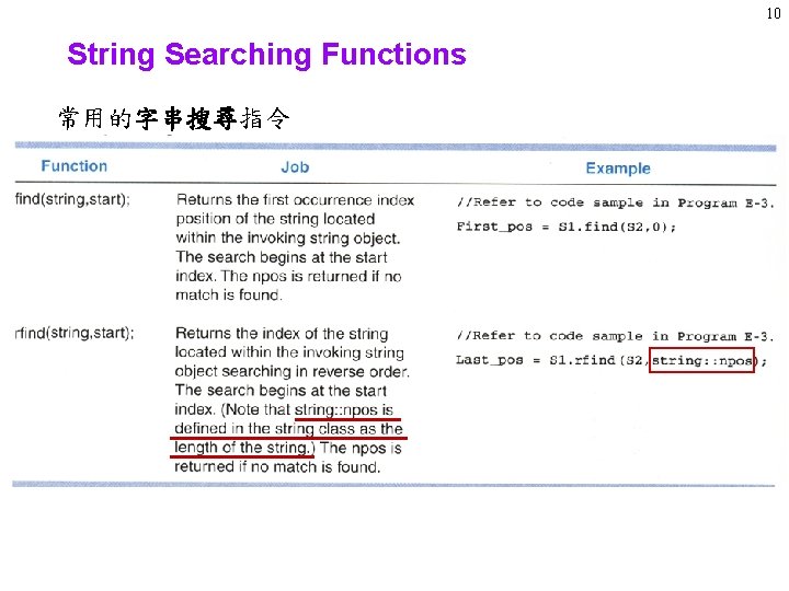 10 String Searching Functions 常用的字串搜尋指令 