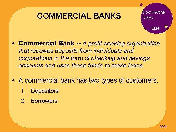 COMMERCIAL BANKS *Commercial Banks LG 4 * • Commercial Bank -- A profit-seeking organization