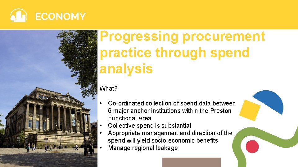 Progressing procurement practice through spend analysis What? • Co-ordinated collection of spend data between