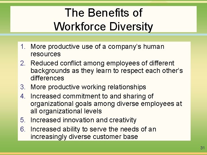 The Benefits of Workforce Diversity 1. More productive use of a company’s human resources