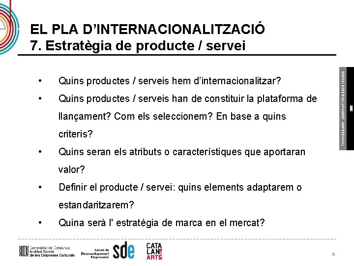 EL PLA D’INTERNACIONALITZACIÓ 7. Estratègia de producte / servei Quins productes / serveis hem