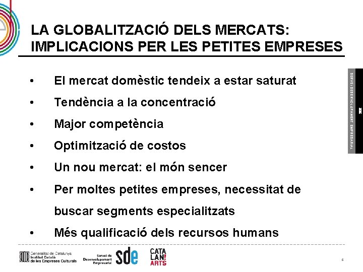 LA GLOBALITZACIÓ DELS MERCATS: IMPLICACIONS PER LES PETITES EMPRESES • Tendència a la concentració