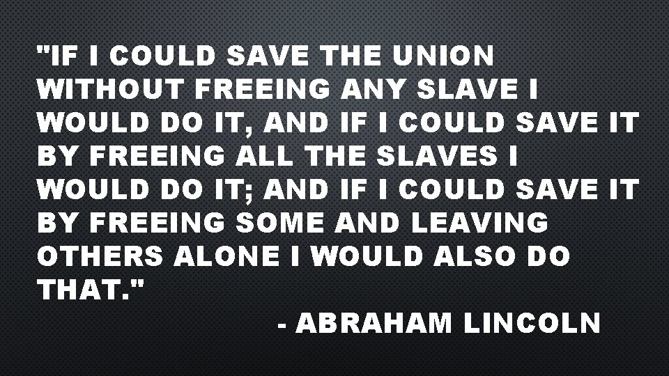 "IF I COULD SAVE THE UNION WITHOUT FREEING ANY SLAVE I WOULD DO IT,