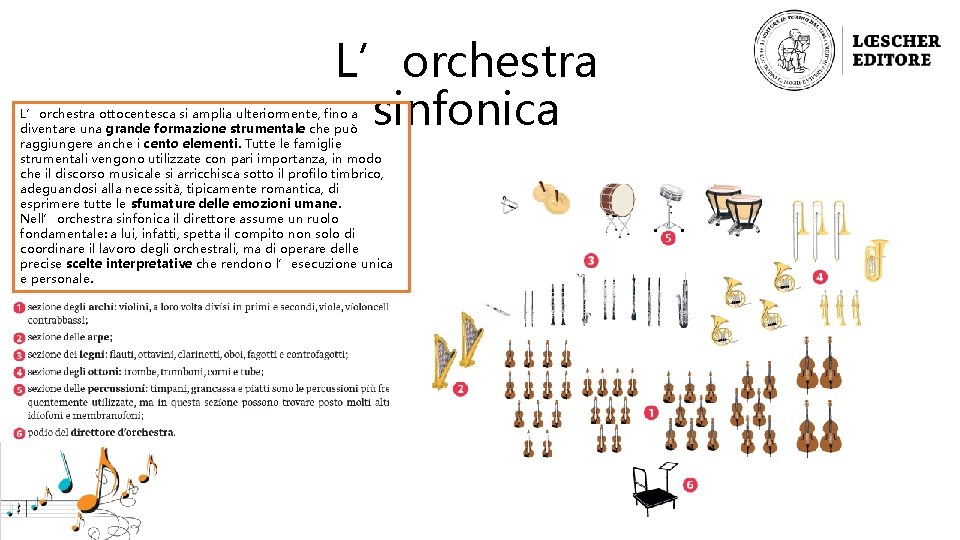 L’orchestra sinfonica L’orchestra ottocentesca si amplia ulteriormente, fino a diventare una grande formazione strumentale