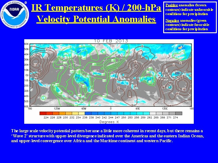 IR Temperatures (K) / 200 -h. Pa Velocity Potential Anomalies Positive anomalies (brown contours)