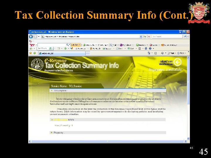 Tax Collection Summary Info (Cont. ) 45 45 