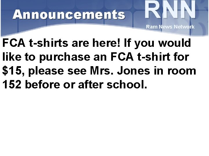 Announcements RNN Ram News Network FCA t-shirts are here! If you would like to