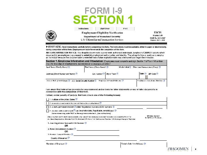 FORM I-9 SECTION 1 6 FORM I-9 SECTION 1 6