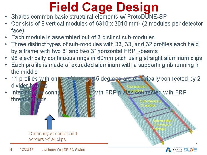 Field Cage Design • Shares common basic structural elements w/ Proto. DUNE-SP • Consists