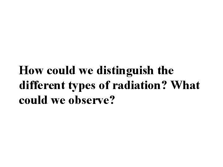 How could we distinguish the different types of radiation? What could we observe? 