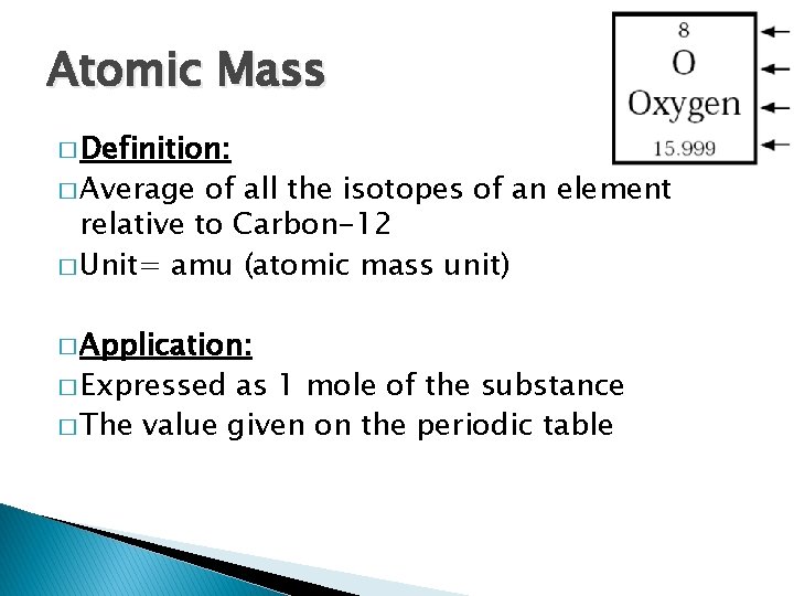 Atomic Mass � Definition: � Average of all the isotopes of an element relative