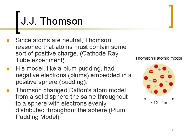 J. J. Thomson n Since atoms are neutral, Thomson reasoned that atoms must contain