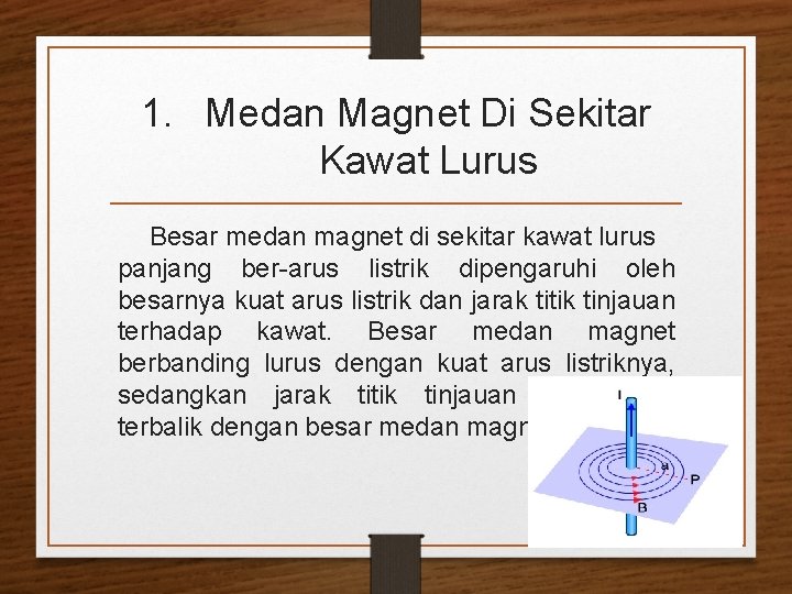 1. Medan Magnet Di Sekitar Kawat Lurus Besar medan magnet di sekitar kawat lurus